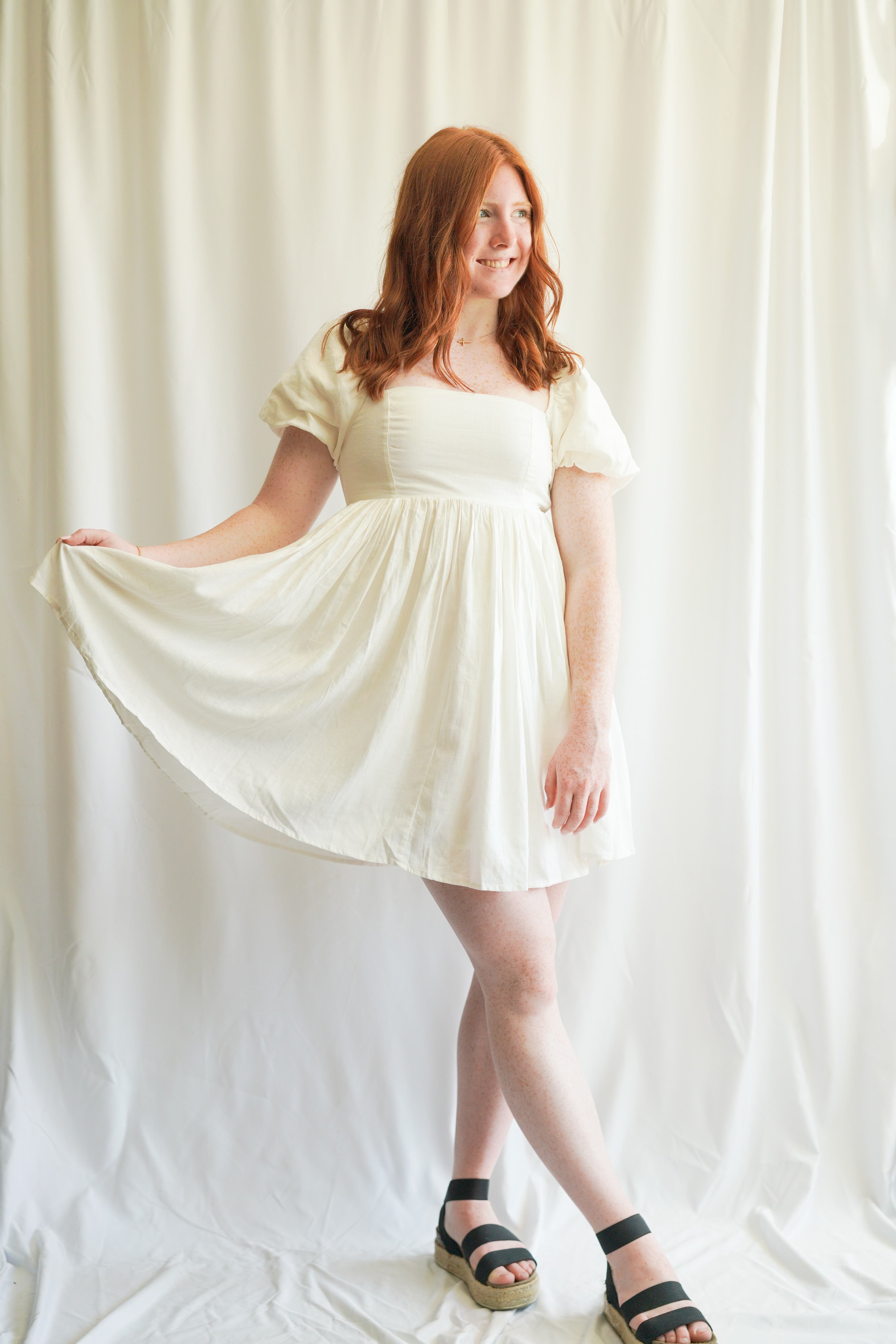 White linen shop babydoll dress