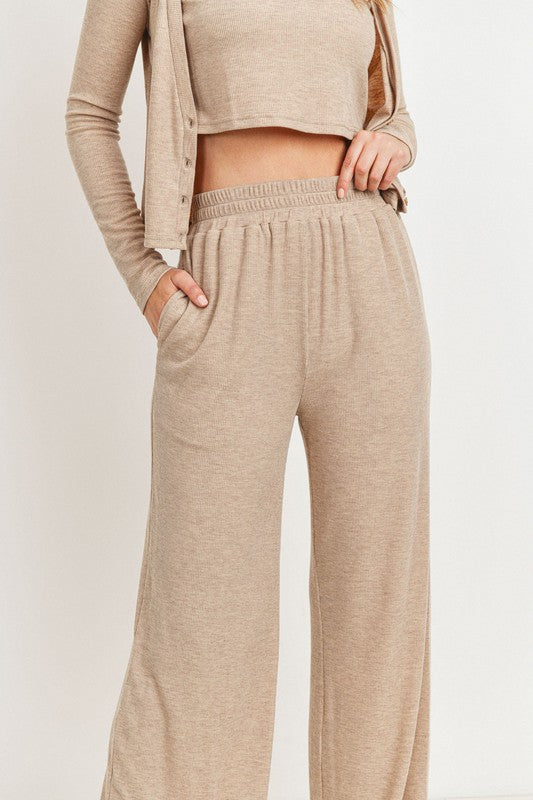 Rest Up Light Brown Ribbed Wide Leg Lounge Pants