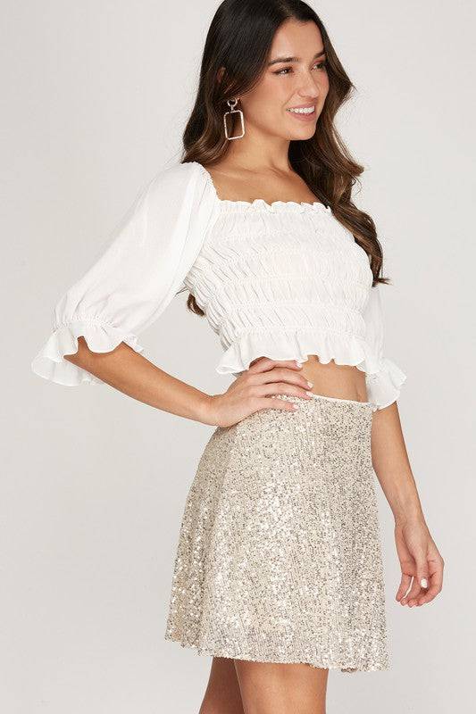 Sequin Mini Skirt White